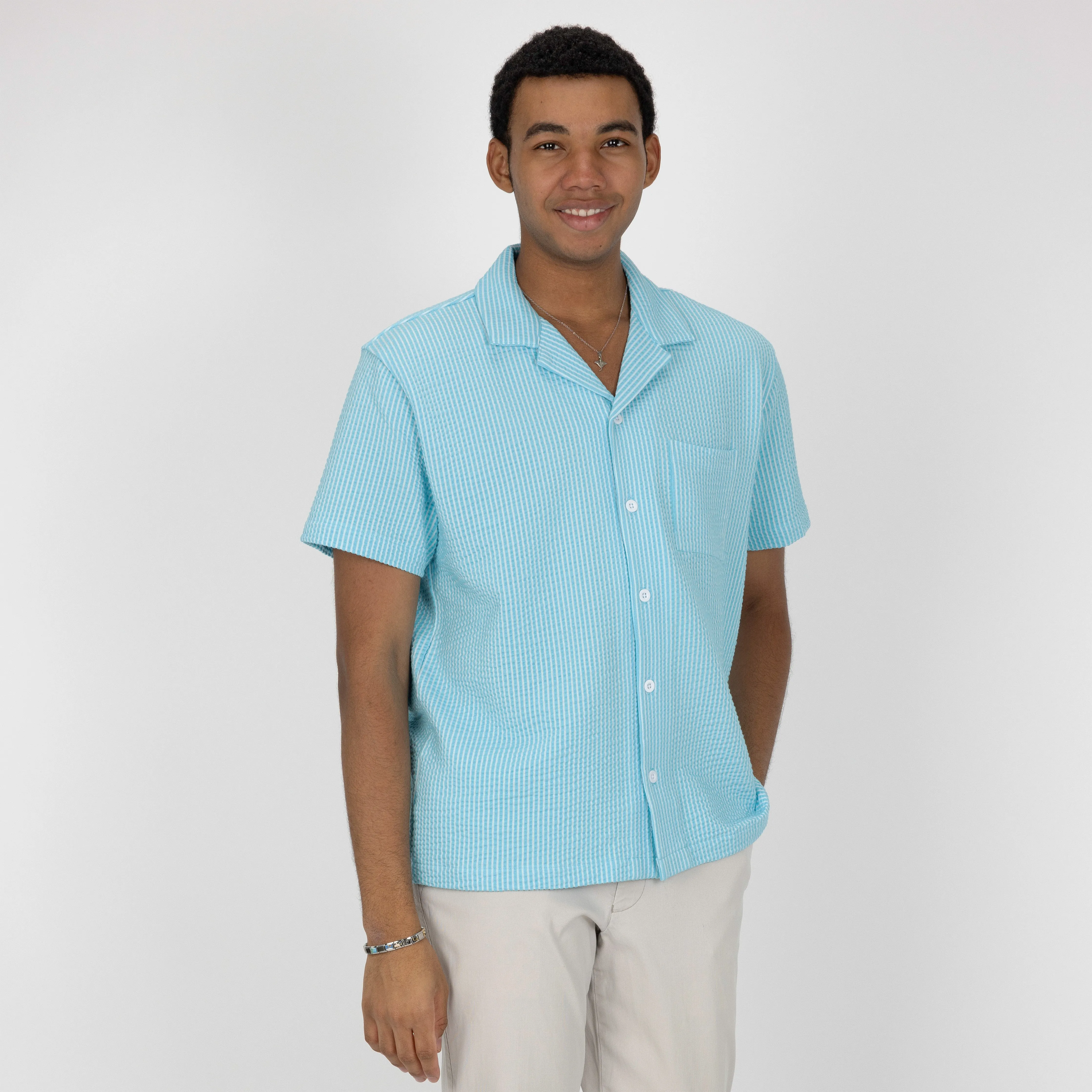 Mens Cool Knit Seersucker Camp Shirt - Tropical Breeze