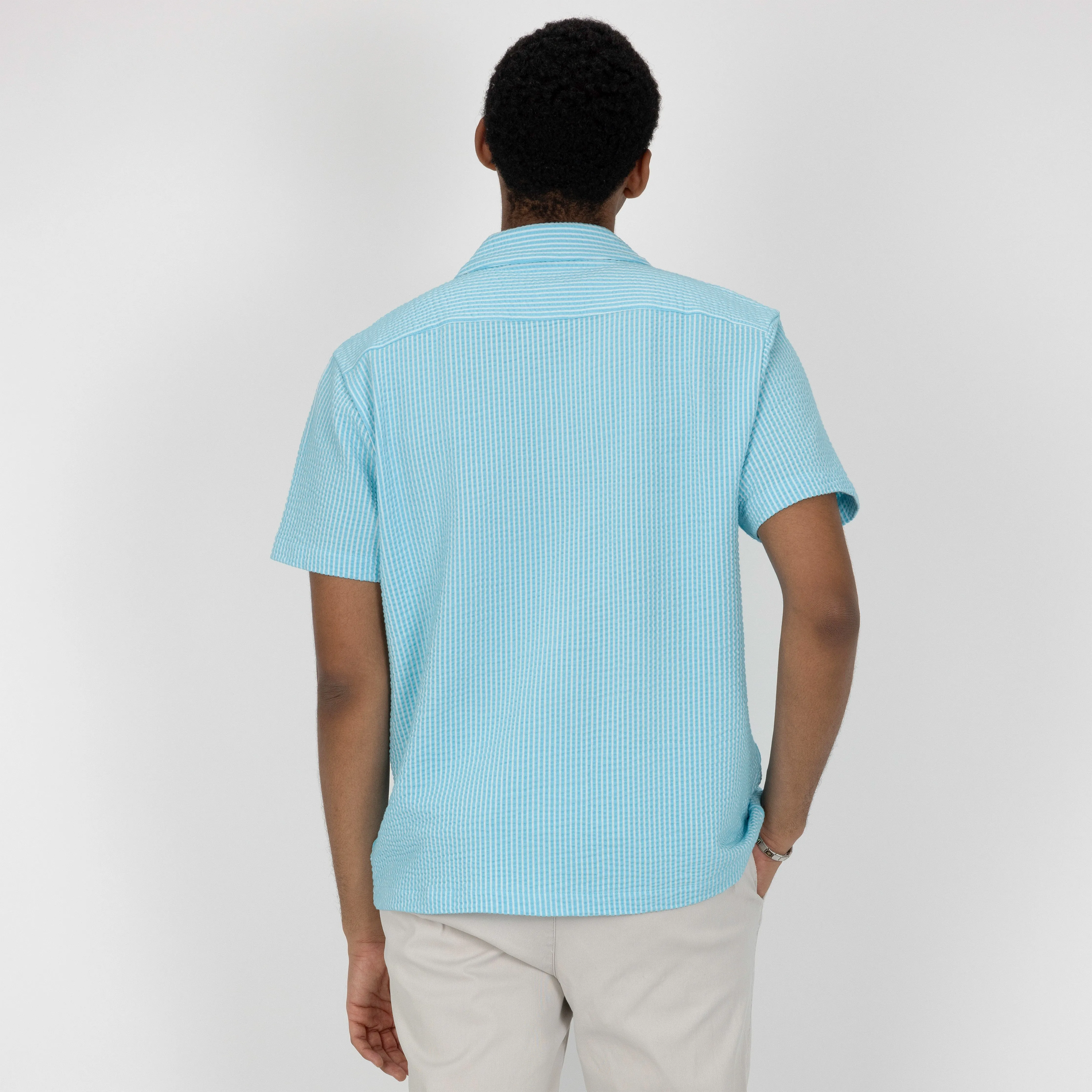 Mens Cool Knit Seersucker Camp Shirt - Tropical Breeze