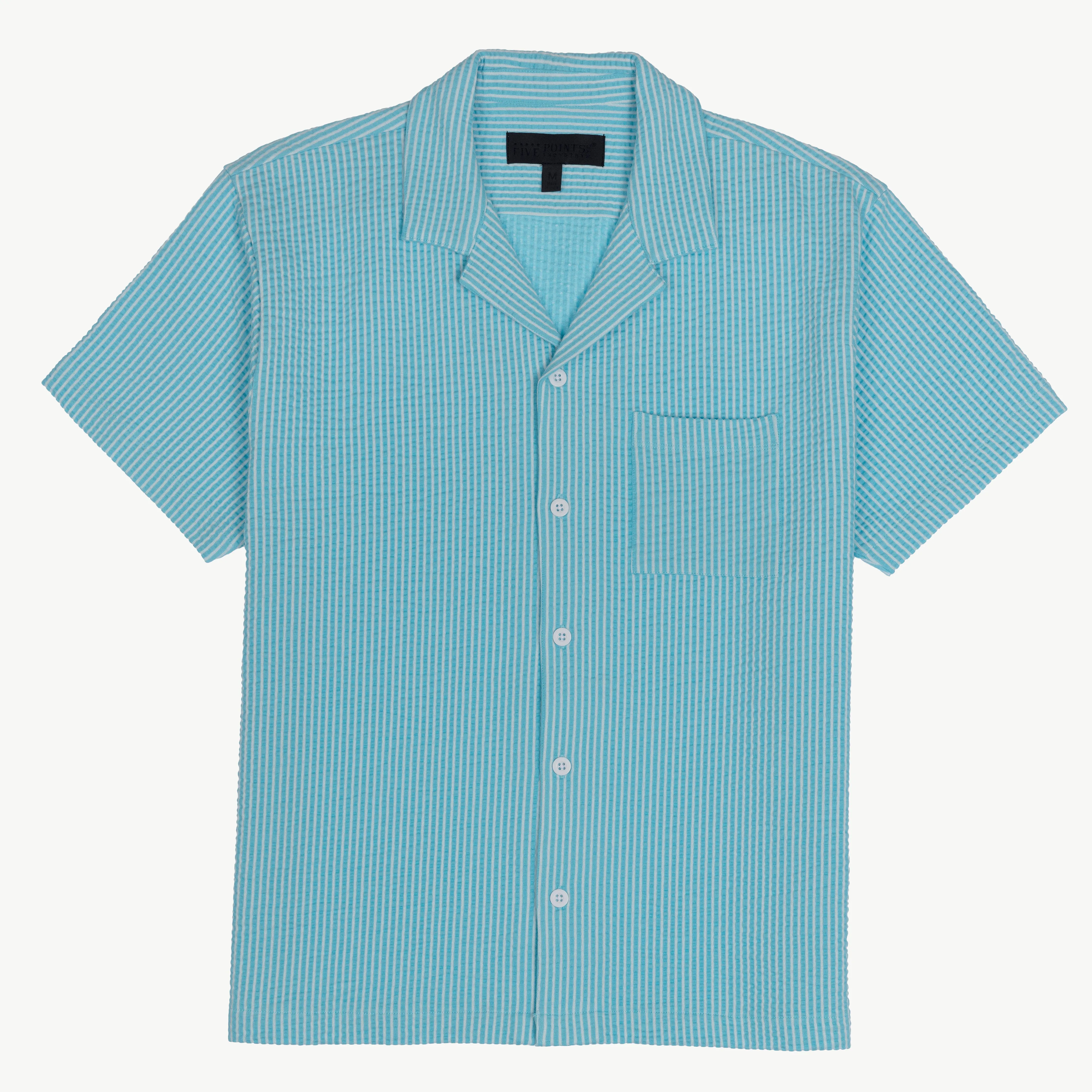 Mens Cool Knit Seersucker Camp Shirt - Tropical Breeze