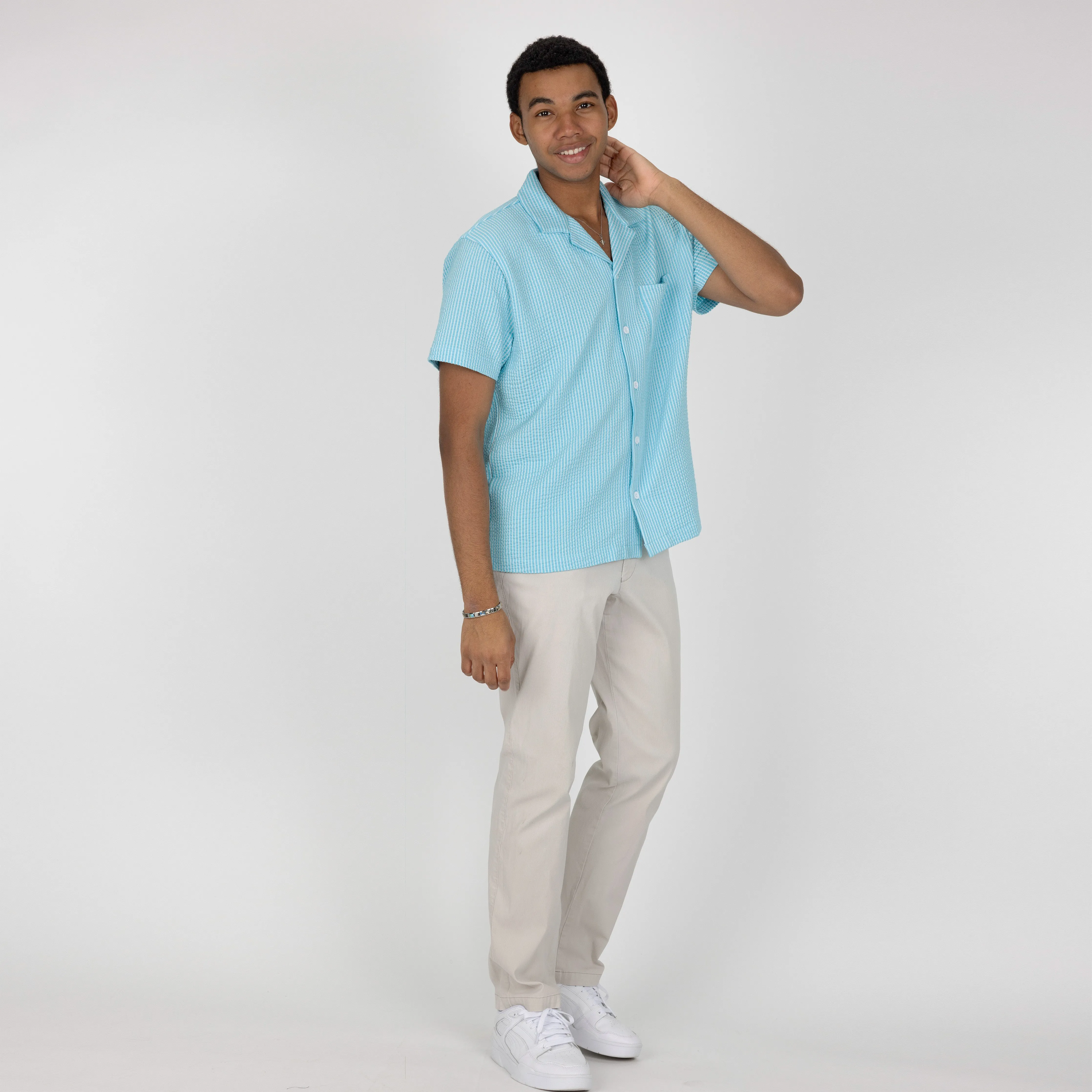Mens Cool Knit Seersucker Camp Shirt - Tropical Breeze