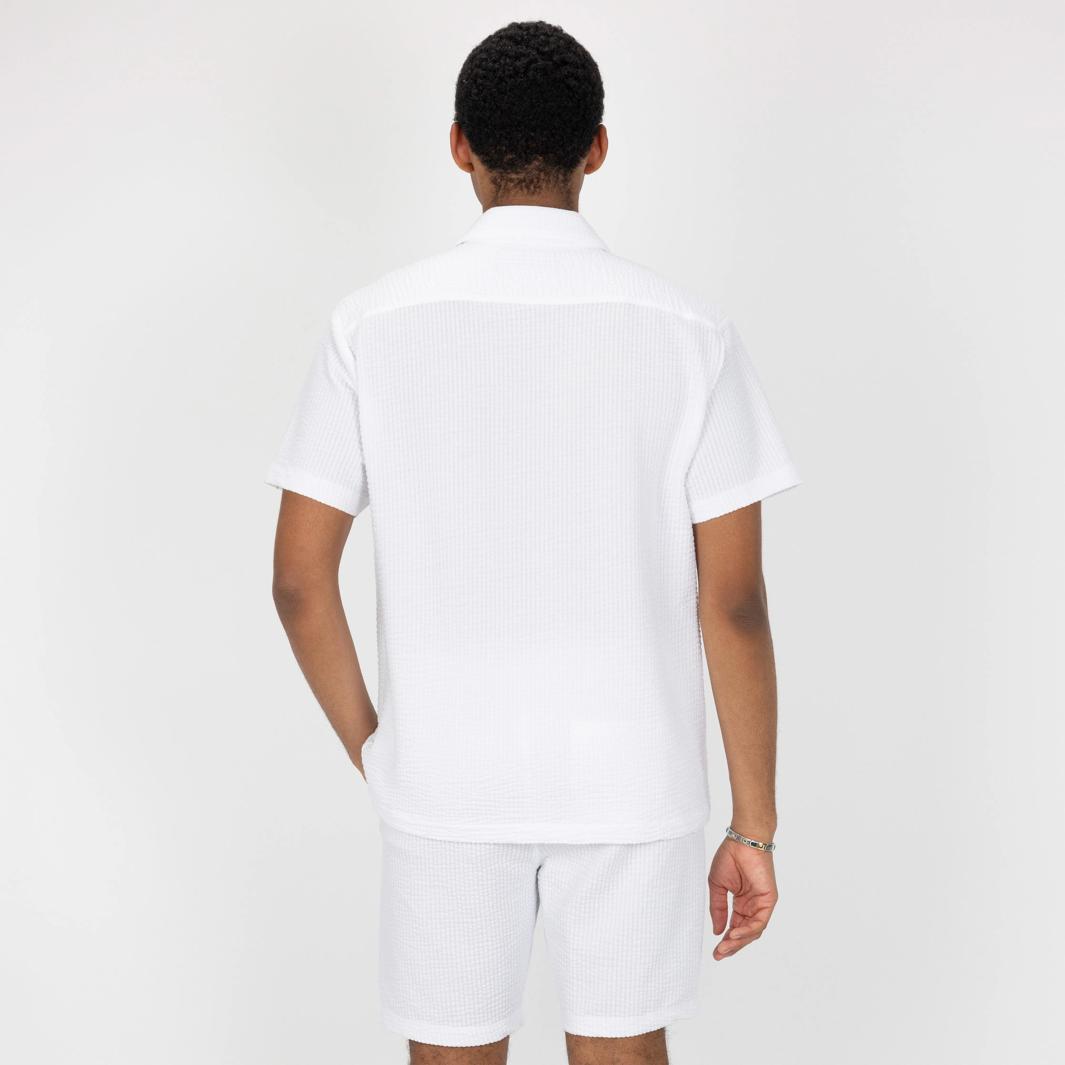 Mens Cool Knit Seersucker Camp Shirt - White