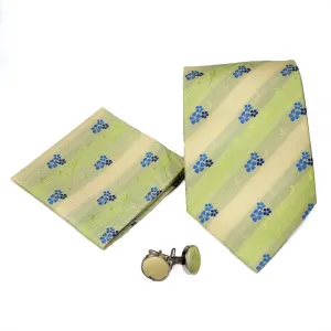 Men's Green-Blue Striped Floral Pattern Design 4-pc Necktie Box Set