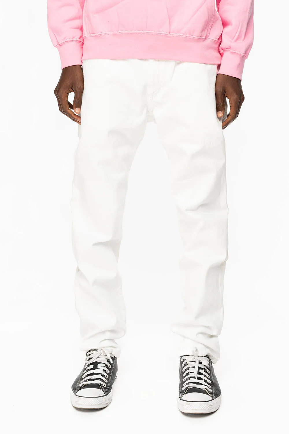 MENS LONG FLAP SLIM JEANS WITH FULL AURUM CRYSTALS IN PURE WHITE DNM