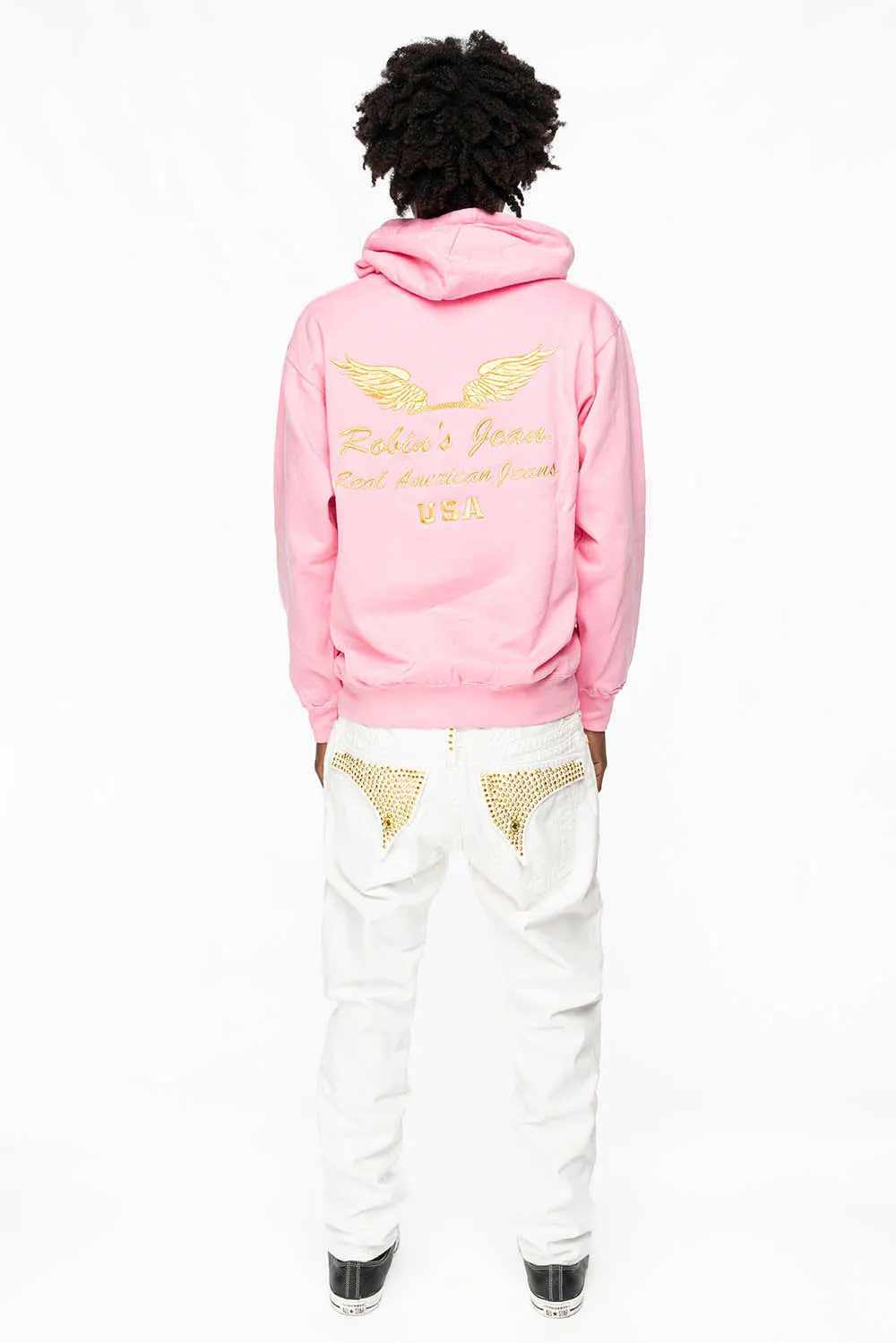 MENS LONG FLAP SLIM JEANS WITH FULL AURUM CRYSTALS IN PURE WHITE DNM