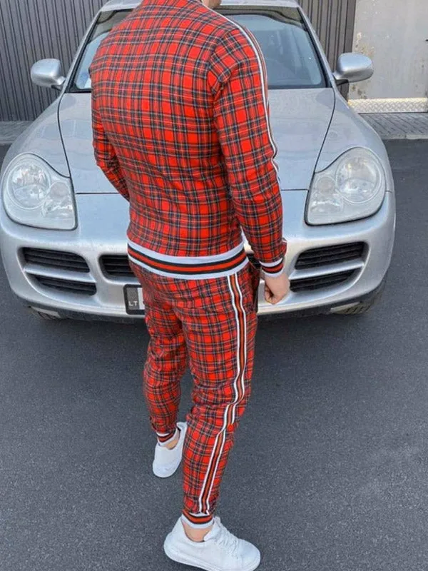 Men's Plaid Striped Tracksuit Two-Piece Outfit