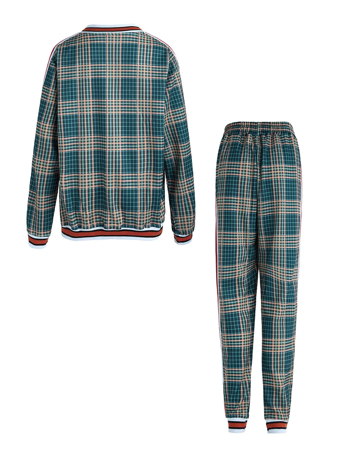 Men's Plaid Striped Tracksuit Two-Piece Outfit