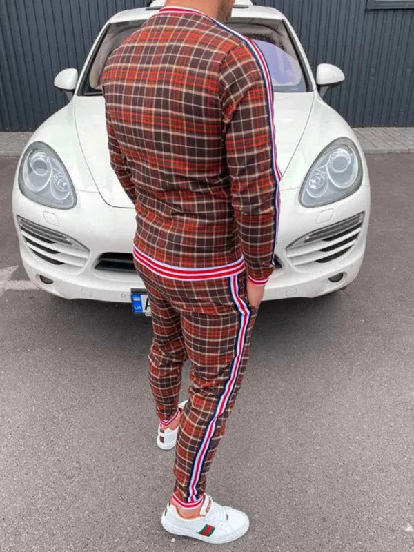 Men's Plaid Striped Tracksuit Two-Piece Outfit