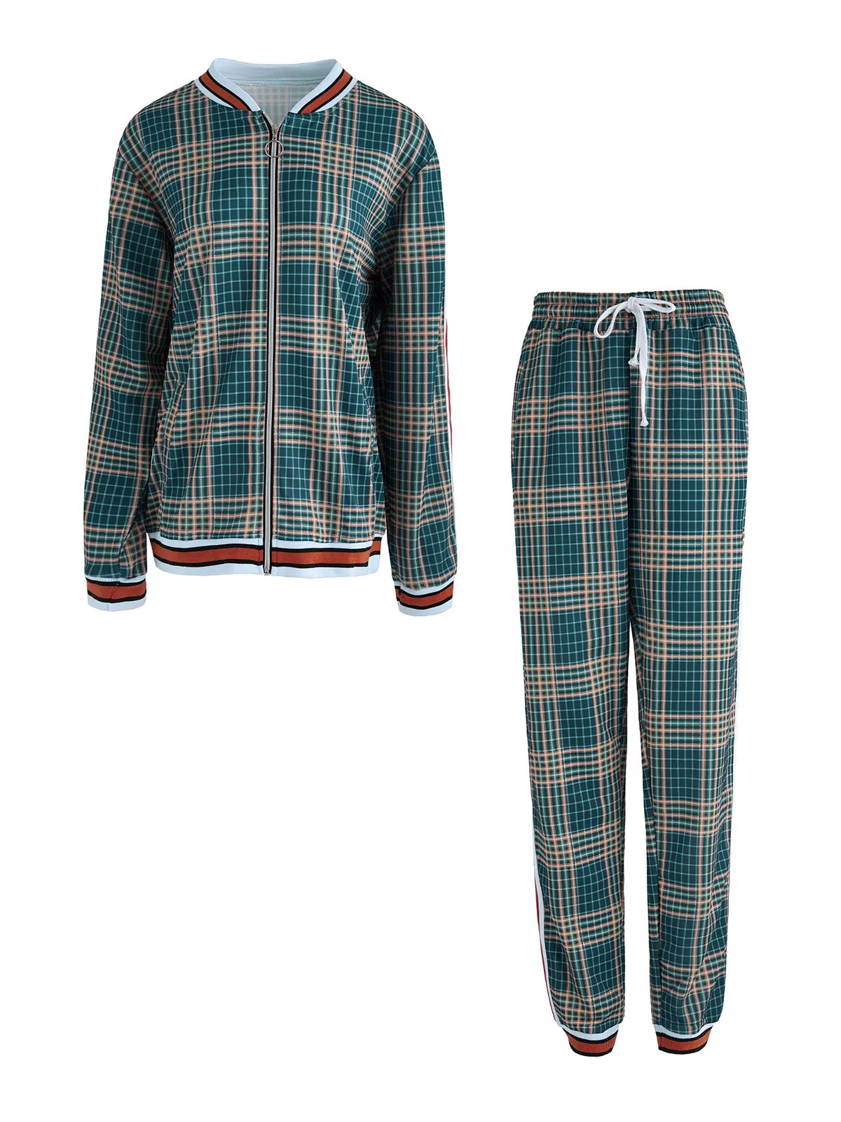 Men's Plaid Striped Tracksuit Two-Piece Outfit