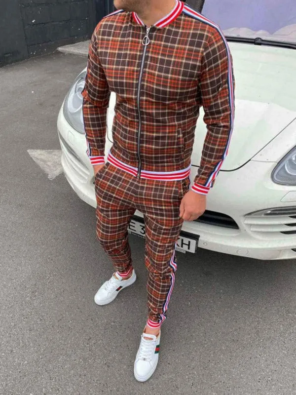Men's Plaid Striped Tracksuit Two-Piece Outfit