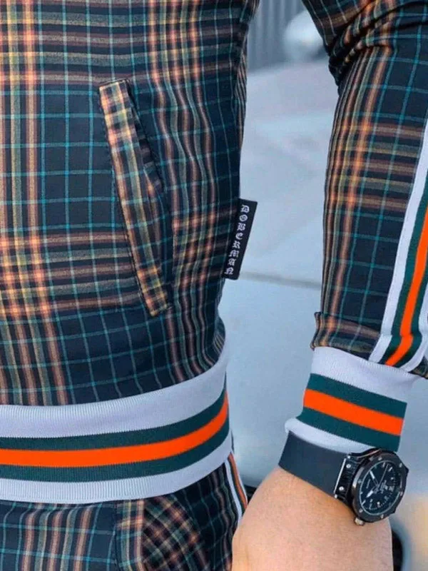 Men's Plaid Striped Tracksuit Two-Piece Outfit