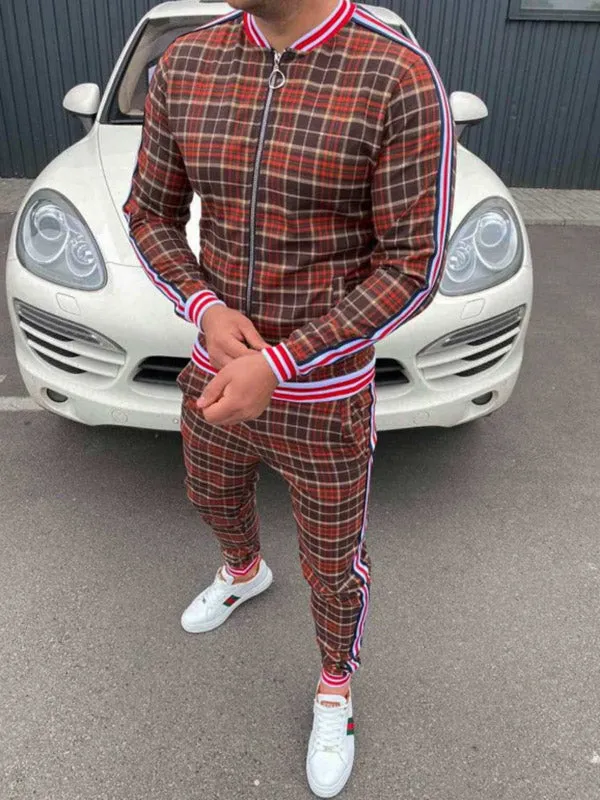 Men's Plaid Striped Tracksuit Two-Piece Outfit