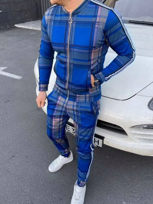 Men's Plaid Striped Tracksuit Two-Piece Outfit