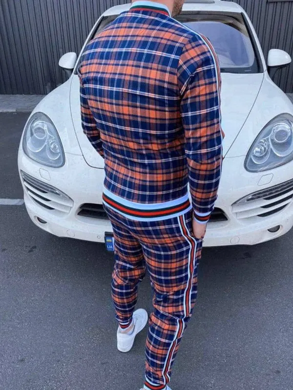 Men's Plaid Striped Tracksuit Two-Piece Outfit