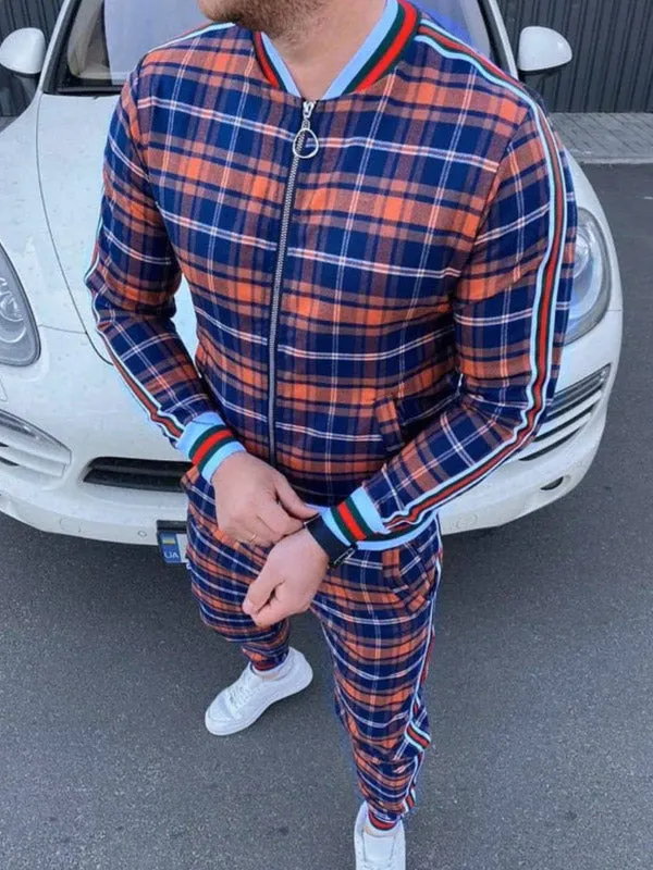 Men's Plaid Striped Tracksuit Two-Piece Outfit