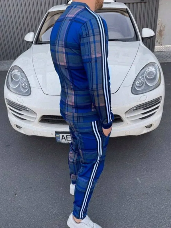 Men's Plaid Striped Tracksuit Two-Piece Outfit