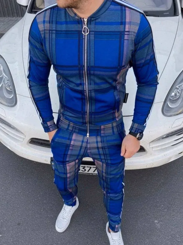 Men's Plaid Striped Tracksuit Two-Piece Outfit
