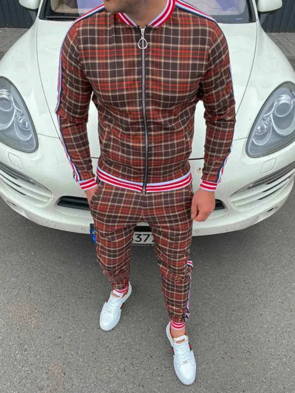 Men's Plaid Striped Tracksuit Two-Piece Outfit