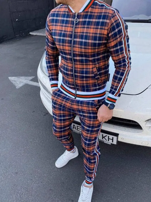 Men's Plaid Striped Tracksuit Two-Piece Outfit
