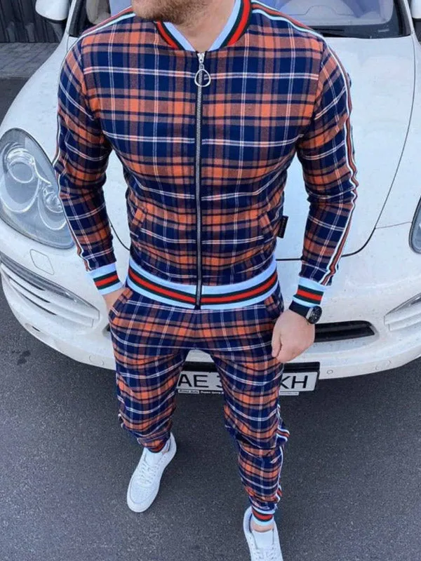 Men's Plaid Striped Tracksuit Two-Piece Outfit