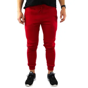 Mens Skinny Track Pants Joggers Trousers Gym Casual Sweat Cuffed Slim Trackies Fleece - red - XXL