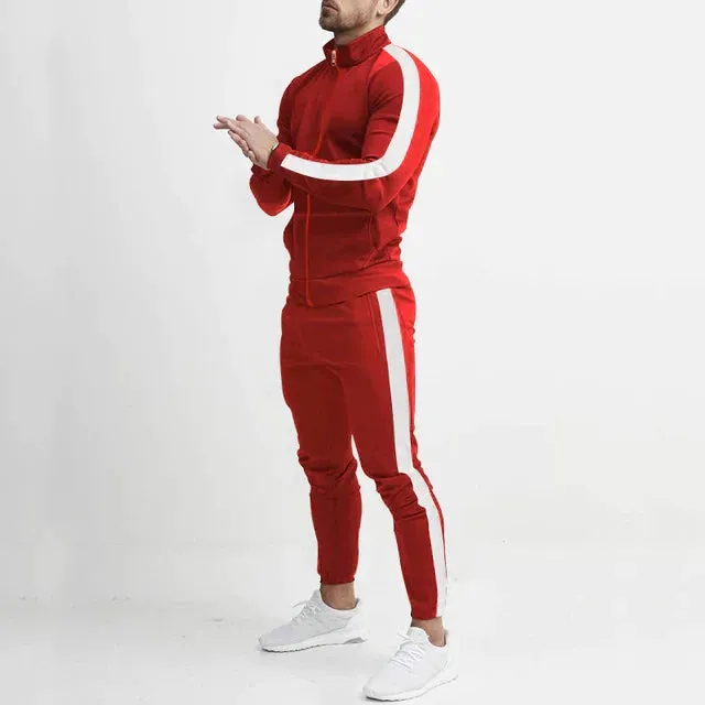 Men's Striped Long Sleeve Tracksuit with Contrast Color