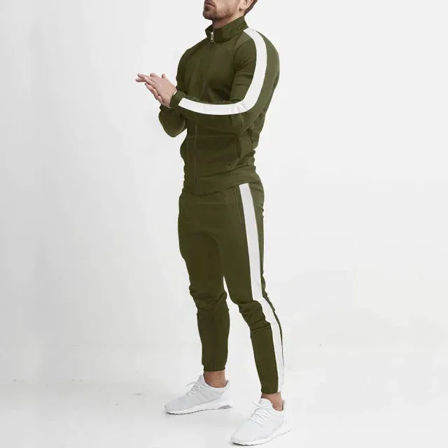 Men's Striped Long Sleeve Tracksuit with Contrast Color