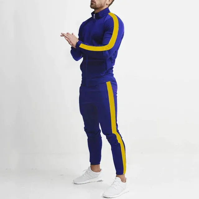 Men's Striped Long Sleeve Tracksuit with Contrast Color