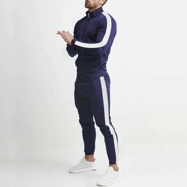 Men's Striped Long Sleeve Tracksuit with Contrast Color