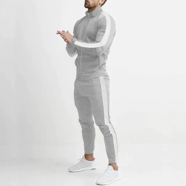 Men's Striped Long Sleeve Tracksuit with Contrast Color