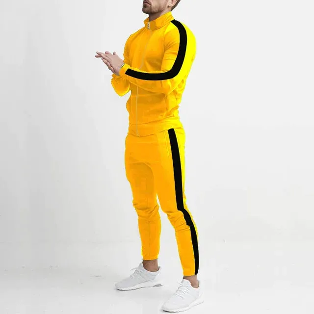 Men's Striped Long Sleeve Tracksuit with Contrast Color