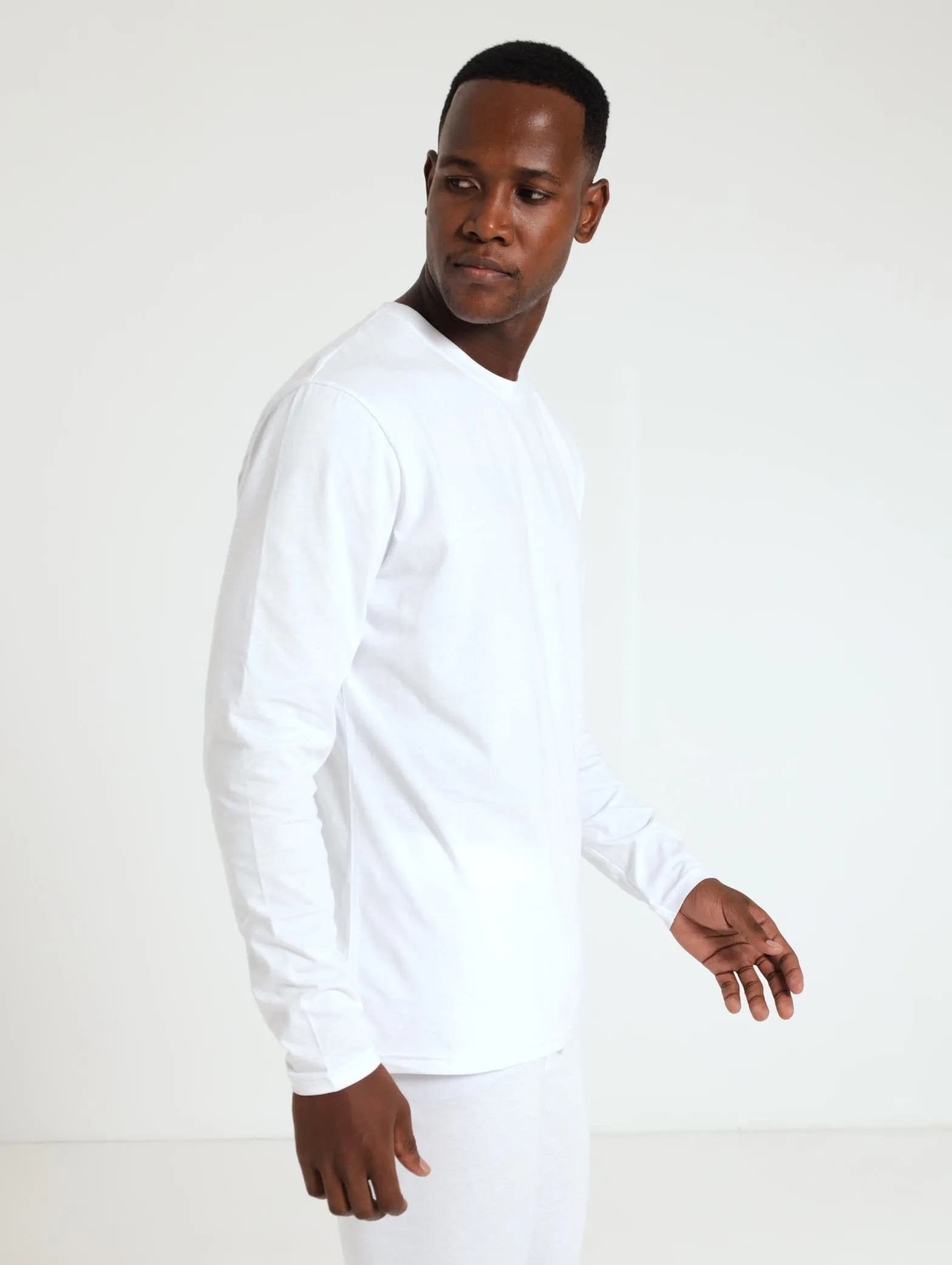 Men's Winter Long Sleeve Cotton Thermal Tee - White