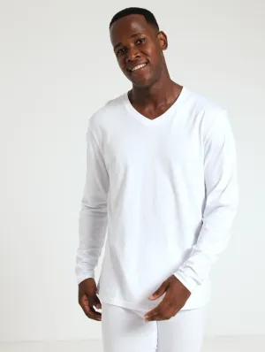 Men's Winter Long Sleeve Cotton Thermal Tee - White