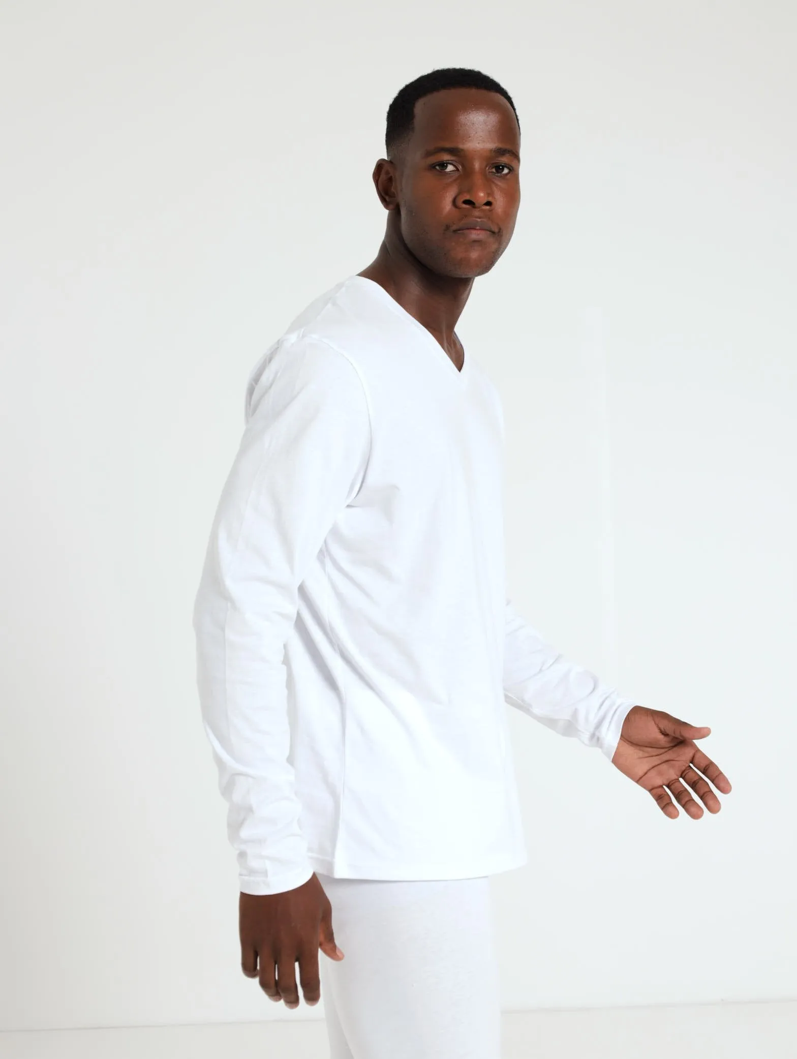 Men's Winter Long Sleeve Cotton Thermal Tee - White