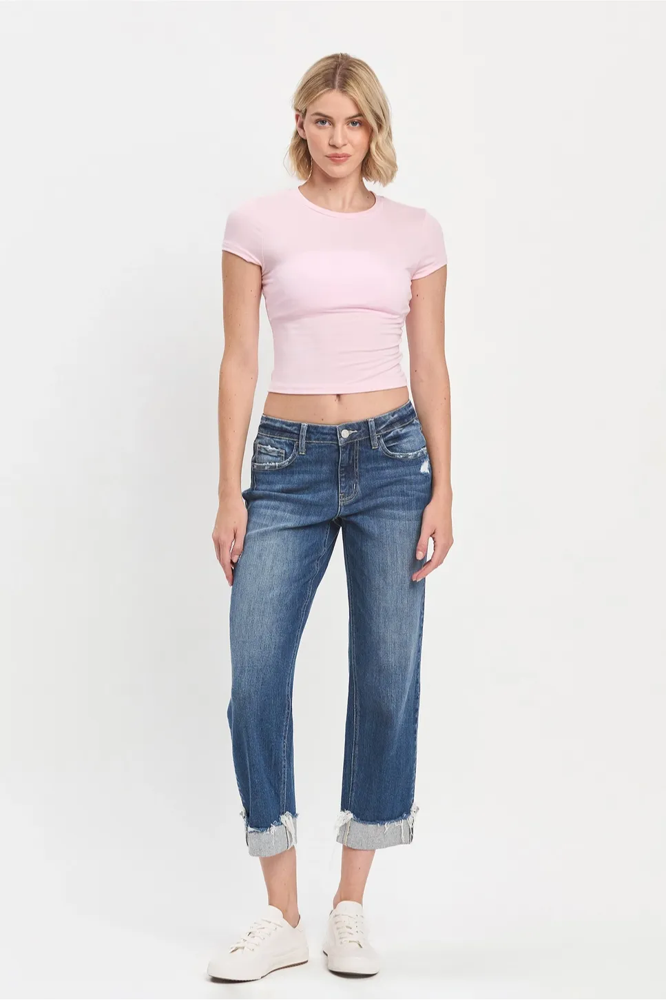 Mid Rise Cuffed Boyfriend Jeans