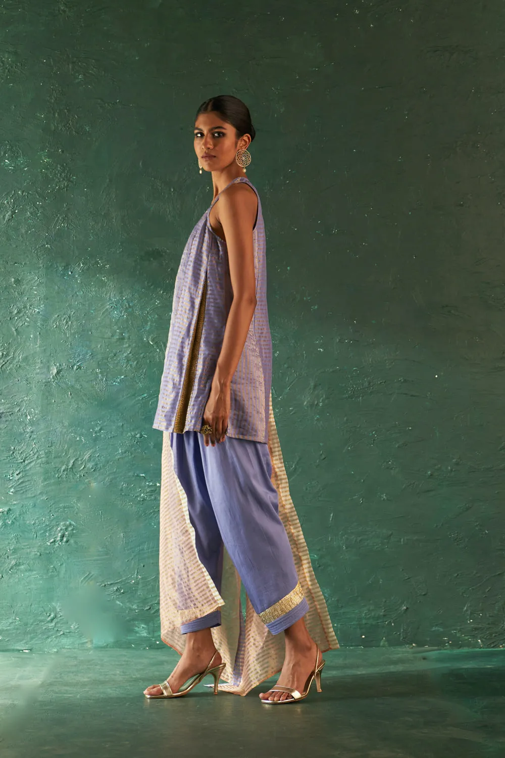 Midas Lavender Tissue Stripes Sharara Kurta - Set Of 3