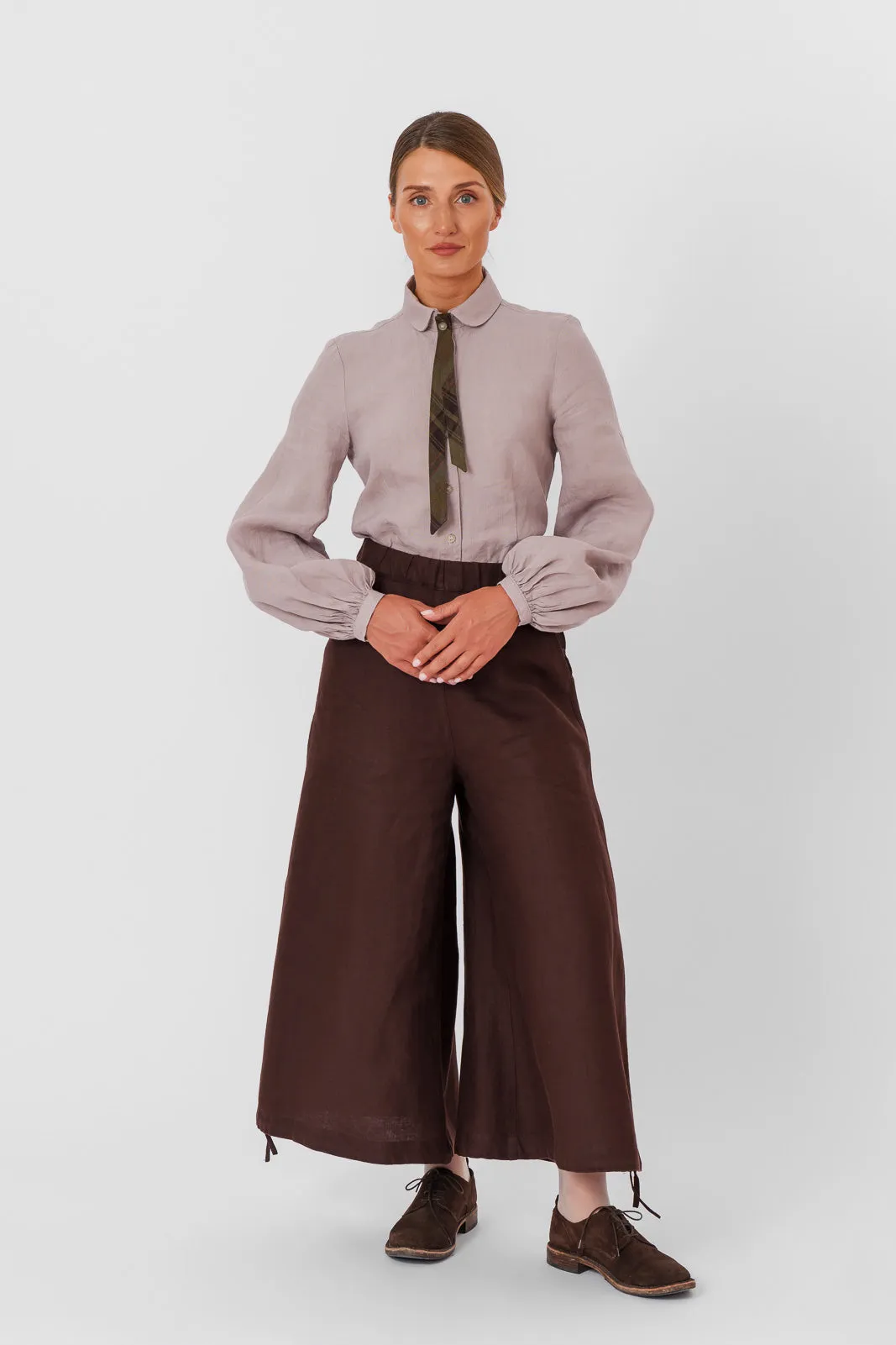 Midi Charlotte Trousers, Twill Linen, Espresso Brown