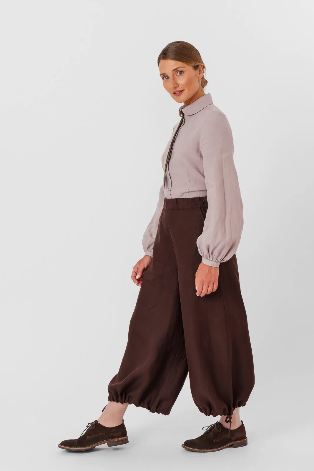 Midi Charlotte Trousers, Twill Linen, Espresso Brown