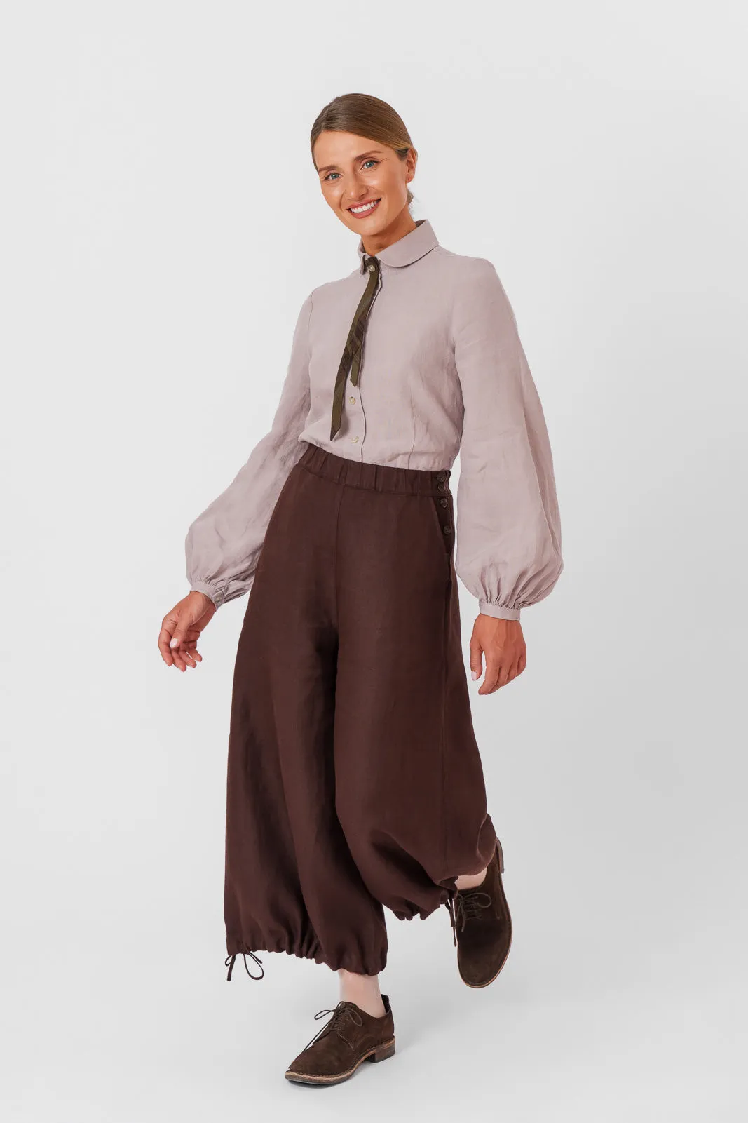Midi Charlotte Trousers, Twill Linen, Espresso Brown