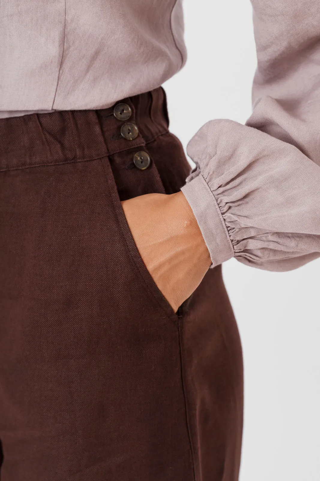 Midi Charlotte Trousers, Twill Linen, Espresso Brown