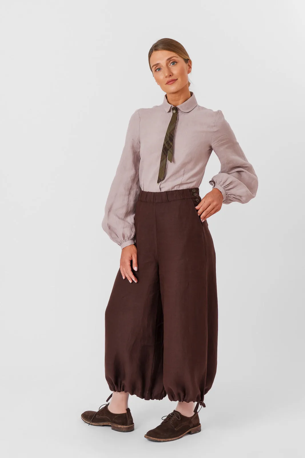 Midi Charlotte Trousers, Twill Linen, Espresso Brown