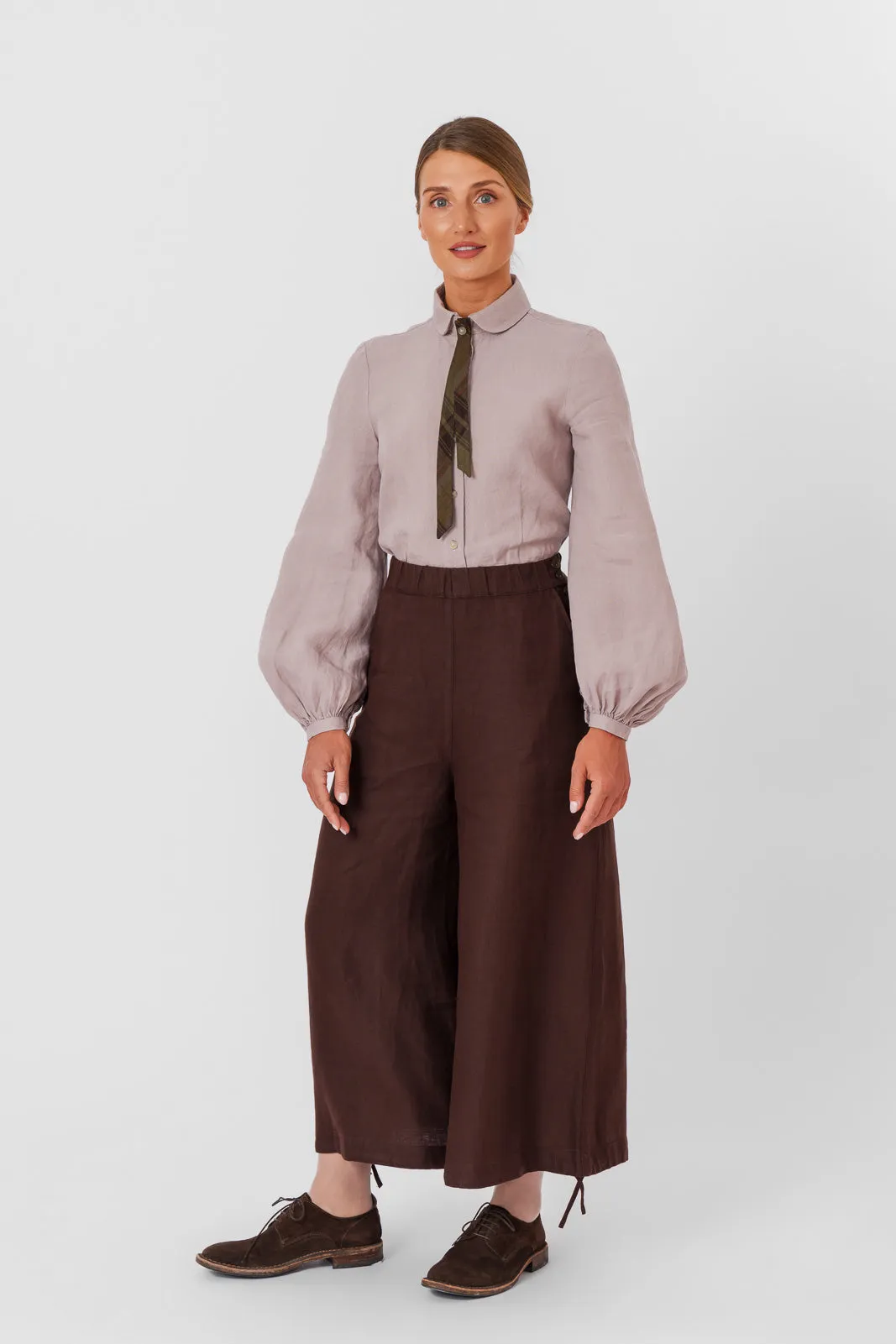 Midi Charlotte Trousers, Twill Linen, Espresso Brown
