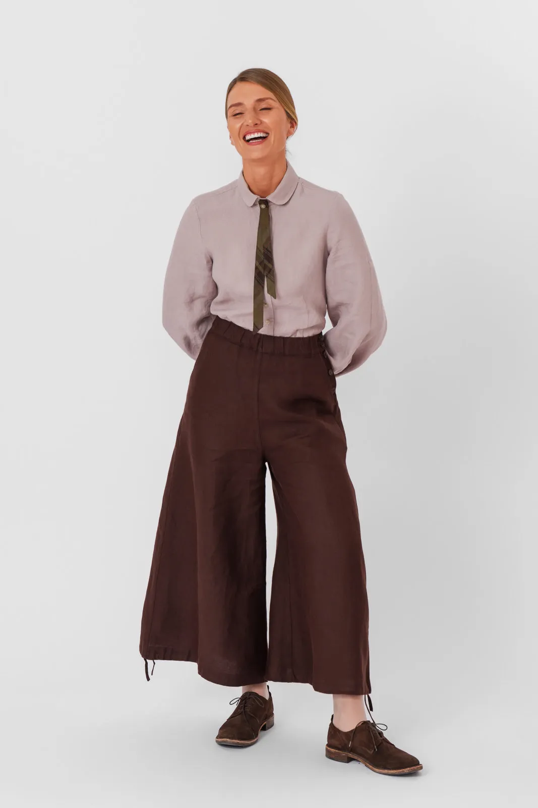 Midi Charlotte Trousers, Twill Linen, Espresso Brown