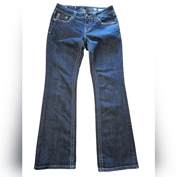 MISS ME EASY BOOT MID-RISE BLING JEANS EXCLUSIVE FOR BUCKLE JEANS SIZE 28