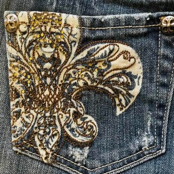 MISS ME Embellished Fleur-De-Lis Bootcut Jeans - Size 27