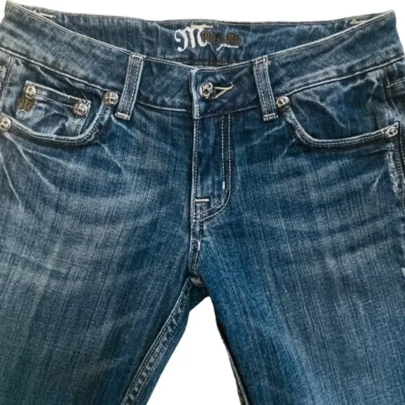 MISS ME Embellished Fleur-De-Lis Bootcut Jeans - Size 27