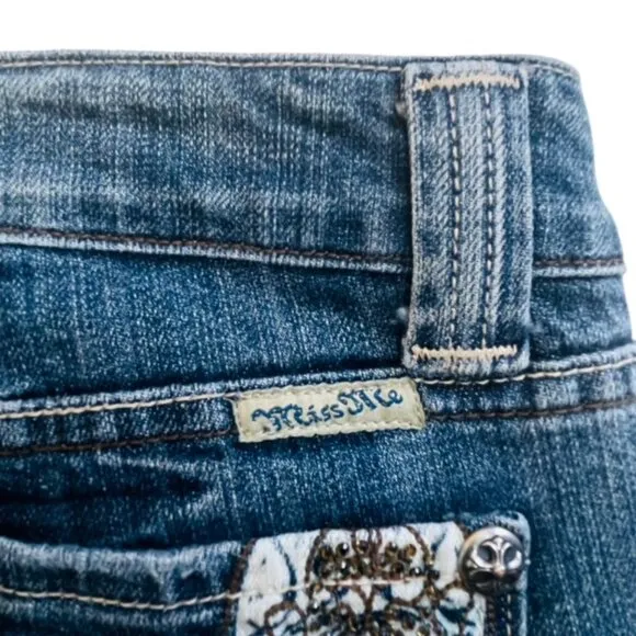 MISS ME Embellished Fleur-De-Lis Bootcut Jeans - Size 27