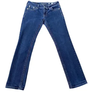 Miss Me Jeans Women’s Size 29 Blue Straight Flap Pockets Embellished Gemstones