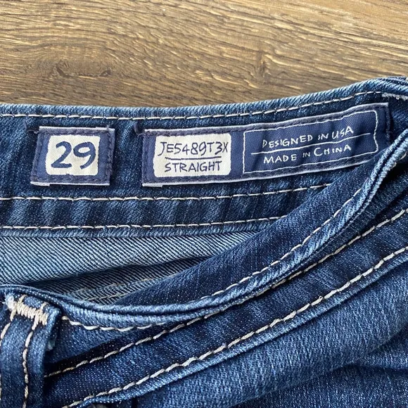 Miss Me Jeans Women’s Size 29 Blue Straight Flap Pockets Embellished Gemstones