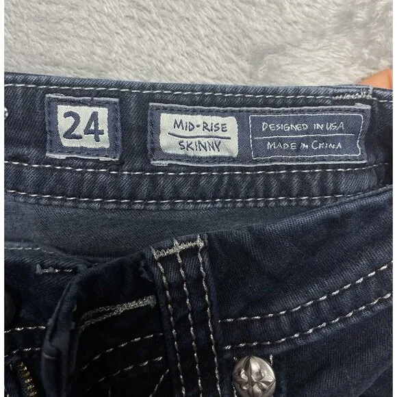 Miss Me Mid-Rise Skinny Women’s Rhinestone Embellished Jeans Size 24