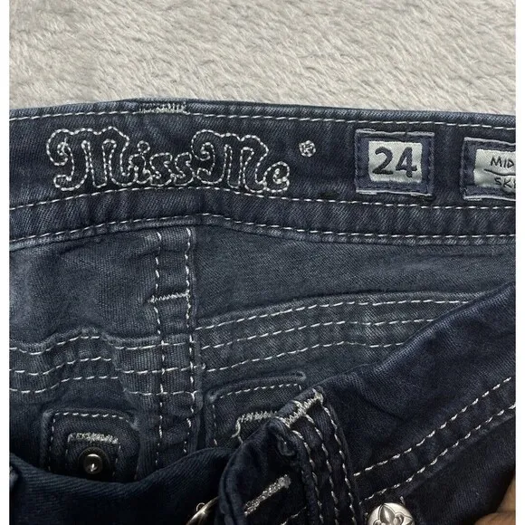 Miss Me Mid-Rise Skinny Women’s Rhinestone Embellished Jeans Size 24